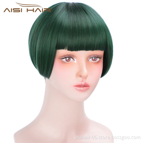 Aisi Hair Short Straight Hair Bob Wigs Synthetic Cosplay Short Wigs Heat Resistant Fiber Green Short Bob Wigs for Women